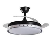 DRW Lampara Ventilador de Techo Negro con Brillos con aspas retractiles 3 Colores de Luces y Mando a Distancia Ø106x36-53 cm Lámpara:ø45 cm