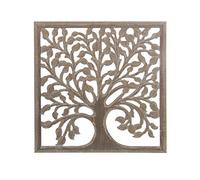 DRW Mandala Cuadrado de Madera: DM con un árbol de la Vida en Natural 60x60x1,7cm