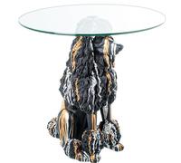 DRW Mesa Auxiliar de Cristal con Base de Perro de Resina en Negro 60x60x62 cm