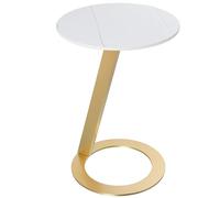 DRW Mesa Auxiliar Redonda de marmol y Metal en Blanco y Dorado 40x58cm