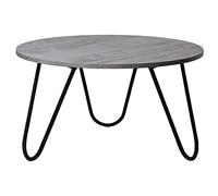 DRW Mesa de Centro Redonda de Madera y Metal en Negro y Blanco Lavado 80x44cm