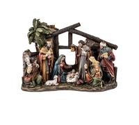 DRW Misterio de 1 Pieza Nacimiento Clasico con Reyes y Pastor con Oveja de Resina Pintado a Mano 23x8x17 cm