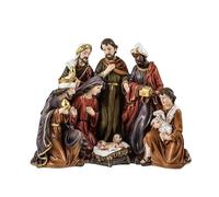 DRW Misterio de 1 Pieza Nacimiento Clasico con Reyes y Pastor con Oveja de Resina Pintado a Mano 23x10x19 cm