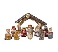 DRW Misterio Infantil de 11 Piezas con Portal de Belen Figuras Resina pintadas a Mano Portal de 11x7.5 cm