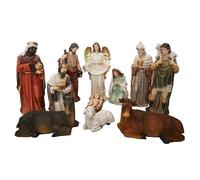 DRW Misterio Nacimiento de 11 Piezas Clasico con Reyes, Angel, Pastor y Animales de Resina Pintado a Mano 80 cm Alto