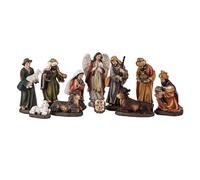 DRW Misterio Nacimiento de 11 Piezas Clasico con Reyes, Angel, Pastor y Animales de Resina Pintado a Mano 13 cm Alto