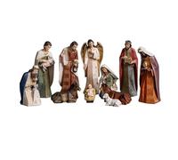 DRW Misterio Nacimiento de 11 Piezas Recto, Angel, Pastor y Animales diseño Moderno de Resina Pintado a Mano 30 cm Alto
