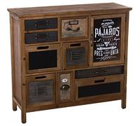 DRW Mueble de Entrada con 1 Puerta y 9 cajones de Madera y Metal en Natural y metálico 90x32x83cm, Alt.Patas 9cm