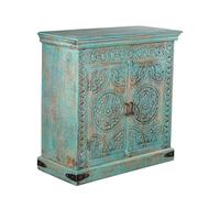 DRW Mueble de Entrada taquillon Estilo Oriental con 2 Puertas Decoradas con Mandalas Madera en Azul 90x40x90 cm