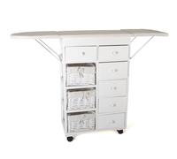 DRW Mueble planchador de Madera con cajones y alas Plegables 122.5x30x83.50 cm