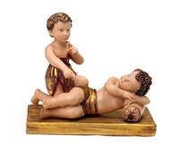 DRW Niño Jesus Dormido con San Juanito de Resina Pintado a Mano 17 cm