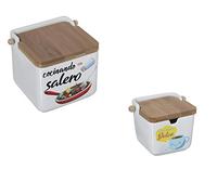 DRW Original cerámica Cuadrado con Tapa bambú 12x12x12 cm (Pack salero y azucarero Divertidos 2)