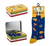 DRW Pack Regalo Calcetines Comida Mexicana Color Azul Talla Unica en Lata de Metal Talla Unica