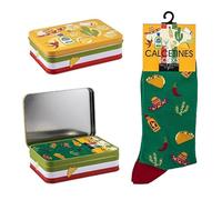 DRW Pack Regalo Calcetines Comida Mexicana Color Verde Talla Unica en Lata de Metal Talla Unica