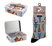 DRW Pack Regalo Calcetines con Guitarras electricas Color Gris Talla Unica en Lata de Metal Talla Unica