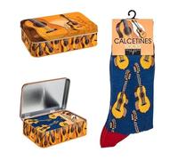 DRW Pack Regalo Calcetines con Guitarras españolas Color Azul Talla Unica en Lata de Metal Talla Unica
