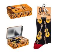 DRW Pack Regalo Calcetines con Guitarras españolas Color Negro Talla Unica en Lata de Metal Talla Unica