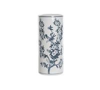 DRW Paraguero Porcelana Redondo Rama arbol con pajaros Blanco y Azul 19x19x45 cm