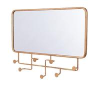 DRW Perchero de Pared con 7 pomos y Espejo de Metal en Dorado 80x6,5x61cm, Espejo 77x38cm
