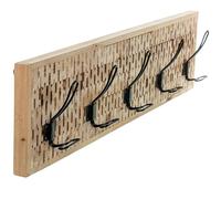 DRW Perchero de Pared de Madera con 5 Ganchos de Metal Natural y Negro 80x8x20cm