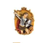 DRW Placa de Colgar Arcangel San Miguel de Resina Pintada a Mano 9x1x12 cm