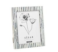 DRW Portafotos para Foto de 10x15 de Resina con Base de Madera Blanco Hueso y Azul 15x10x1.5 cm