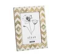 DRW Portafotos para Foto de 10x15 de Resina con Base de Madera Blanco Hueso y Beige 15x10x1.5 cm