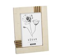 DRW Portafotos para Foto de 10x15 de Resina con Base de Madera Blanco Hueso y Marron 15x10x1.5 cm