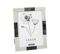 DRW Portafotos para Foto de 10x15 de Resina con Base de Madera Blanco Hueso y Negro 15x10x1.5 cm