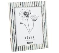 DRW Portafotos para Foto de 15x20 de Resina con Base de Madera Blanco Hueso y Azul 20x15x1.5 cm