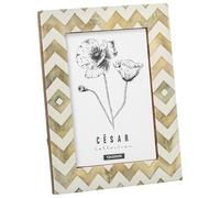 DRW Portafotos para Foto de 15x20 de Resina con Base de Madera Blanco Hueso y Beige 20x15x1.5 cm