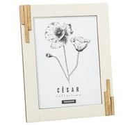 DRW Portafotos para Foto de 15x20 de Resina y Madera con Base de Madera Blanco Hueso y Natural 20x15x1.5 cm