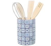 DRW Portautensilios de cerámica con Utensilios Mosaico Azul 11x23cm