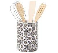 DRW Portautensilios de cerámica con Utensilios y cuadraditos 11x23cm
