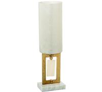 DRW Portavelas de Cristal con pie de Aluminio con Base de marmol Dorado y Blanco 13x13x48 cm