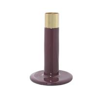 DRW Portavelas de Metal esmaltado en Violeta y Dorado 7x7x12 cm
