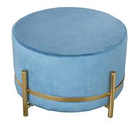 DRW Puff Redondo de Terciopelo Azul con Patas de Metal en Dorado 50x30cm