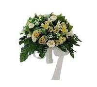 DRW Ramo de Novia Beige con Rosas y Flores Silvestres pequeñas Ramo Artificial Bouquet Novia Beis 27x40Ø cm
