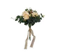 DRW Ramo de Novia Beige con Rosas y Flores Silvestres Ramo Artificial Bouquet Novia Beis 56x32Ø cm