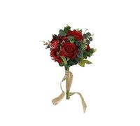DRW Ramo de Novia Rojo con Rosas y Flores Silvestres Ramo Artificial Bouquet Novia Rojo 56x32Ø cm