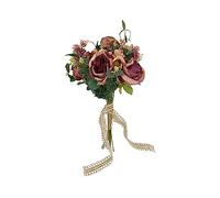 DRW Ramo de Novia Rosa Malva con Rosas y Flores Silvestres Ramo Artificial Bouquet Novia Malva Estilo Vintage 56x32Ø cm