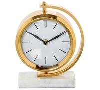 DRW Reloj de sobremesa Giratorio de Metal con Base de marmol Blanco y Dorado 20x5x16 cm