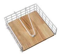 DRW Servilletero de Metal y Madera en Natural y Blanco 19x19x7cm