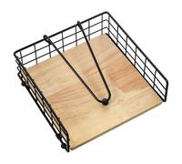 DRW Servilletero de Metal y Madera en Natural y Negro 19x19x7cm