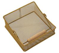 DRW Servilletero de Rejilla de Metal con asa en Dorado 18x18x8/13cm
