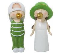 DRW Set 2 Figuras Chico y Chica Surtido con Chicle de Resina en Blanco y Verde 11x7x20cm