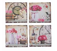 DRW Set 4 Cuadros lienzos Flores con Relojes