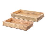 DRW Set de 2 bandejas rectangulares de Madera y Metal Natural y Dorado 38x23x5cm y 30x20x5cm