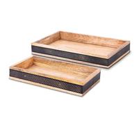 DRW Set de 2 bandejas rectangulares de Madera y Metal Natural y Negro 38x23x5cm y 30x20x5cm