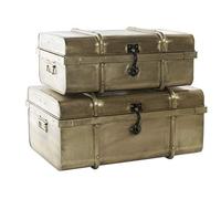 DRW Set de 2 Baúles de Metal en Dorado 68x42x31cm
